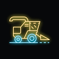 Glowing neon line combine harvester icon isolated on black background. Agricultural machinery concept. Vector illustration