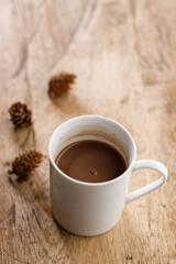 Cup of hot chocolate in white cereamic cup