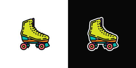 Retro roller skates on white and black background. Original vector illustration in vintage style.