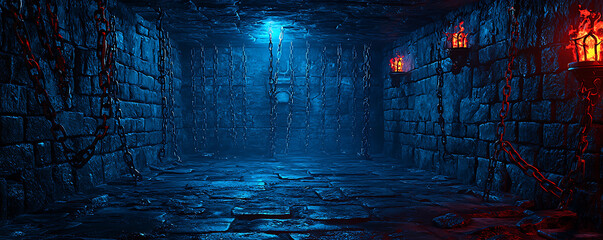 Dimly lit medieval dungeon with eerie atmosphere