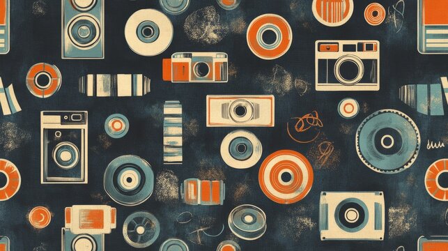 Vintage Camera  Film Reel Seamless Pattern  Retro Design