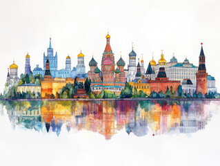 Obraz premium Iconic Russian skyline with St. Basil's Cathedral and modern towers