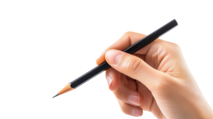 Hand holding a black pencil.