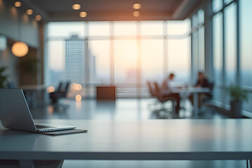 Blurred empty open space office. Abstract light bokeh at office interior background for design.