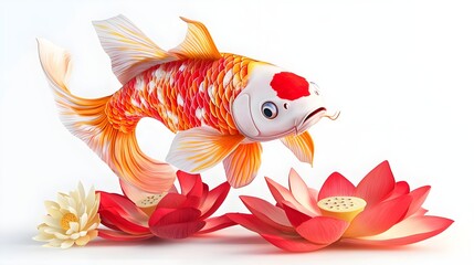 Fototapeta premium Koi Fish and Lotus Flowers