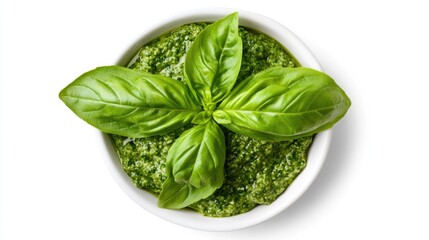 Lush Green Basil Sauce in White Bowl