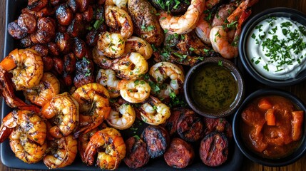 Inviting Platter of Grilled Seafood and Accompaniments