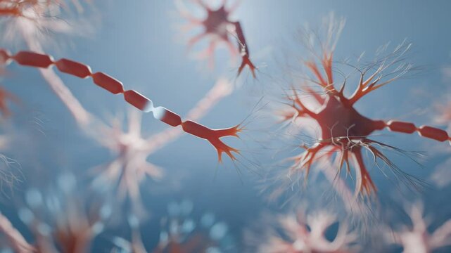 Neuron cells with synapses in human brain firing signals. Looping animation. - Powered by Adobe