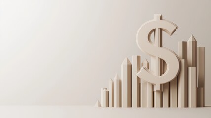 3D Illustration of Dollar Sign Surrounded by Upward Arrows and Blank Text Labels for Financial Growth Concepts