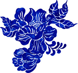 blue peony bouquet with one large flower and one bud beside, hand-drawn watercolor illustration