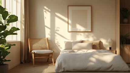 Fototapeta premium Minimalist Serene Bedroom with Natural Light