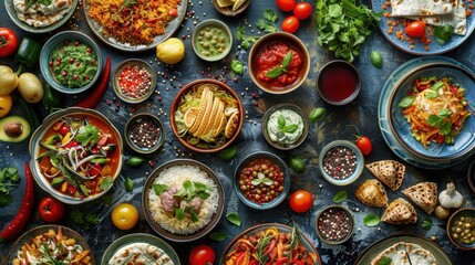 Fototapeta premium Design a food-themed collage showcasing the diversity of global cuisines