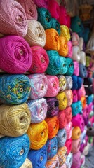 Vibrant Yarn Balls: A Colorful Display of Knitting and Crochet Supplies