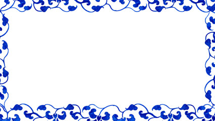 blue floral vine porcelain vase, chinese porcelain, hand-drawn watercolor painting frame design