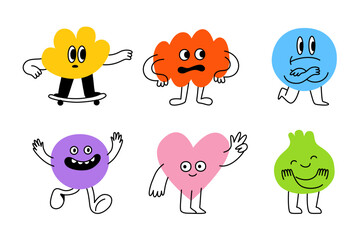 Vector logo design template and graphic elements for advertising, branding, posters and banners, funny cartoon illustrations with smiling character and mascots, abstract stickers and line icons