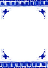 blue floral vine porcelain vase, chinese porcelain, hand-drawn watercolor painting frame design