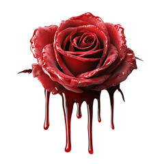 Red roses dyed with dripping blood, isolated on a transparent background