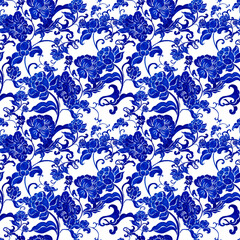 refined chinese porcelain patterns, hand-drawn watercolor painting pattern seamless design