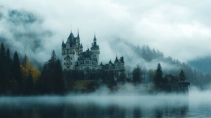 Obraz premium Misty Castle in Bavarian Forest