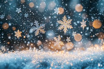 Fototapeta premium Magical snowfall with sparkling snowflakes under soft light