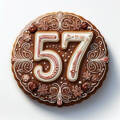 Decorated cookie, number 57, illustration for birthday or anniversary celebration