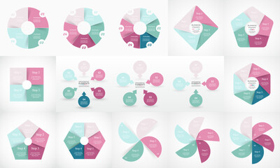 Set of circle infographic elements with 4, 5 and 6 options, parts or steps.