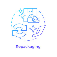 Repackaging blue gradient concept icon. Reverse logistics type. Changing package for goods. Tape and box. Round shape line illustration. Abstract idea. Graphic design. Easy to use in article