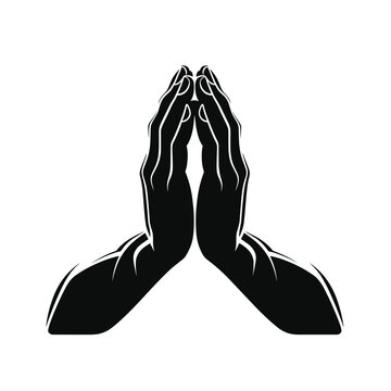 recommend clip art: Hands in praying position. Prayer, faith and hope emblem. Hand drawn sketch vector illustration
