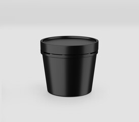 Realistic Black Yogurt Cup Mockup, Plastic Container, Ice Cream Cup Mockup, Dairy Products, Cream, Tin, Isolated on Light Background, 3d rendered, Illustration.