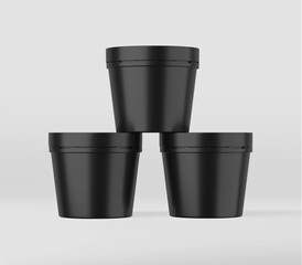Realistic Black Yogurt Cup Mockup, Plastic Container, Ice Cream Cup Mockup, Dairy Products, Cream, Tin, Isolated on Light Background, 3d rendered, Illustration.