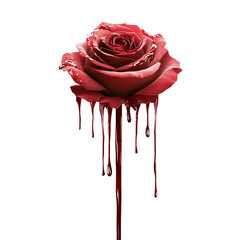 Red roses dyed with dripping blood, isolated on a transparent background