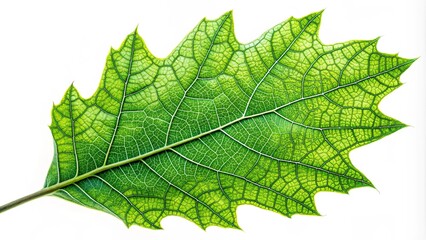 A Detailed View of a Single Leaf's Intricate Veins and Structure, a Symphony of Green Hues Against a Pristine White Background