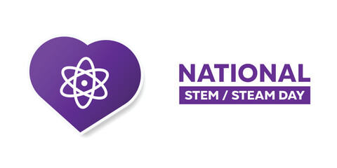 National Stem Day. Science icon and heart. Great for cards, banners, posters, social media and more. White background.