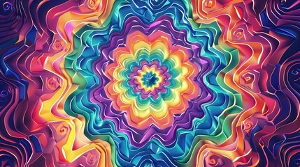 Design a psychedelic poster for a music festival, featuring a kaleidoscope of bright, swirling colors