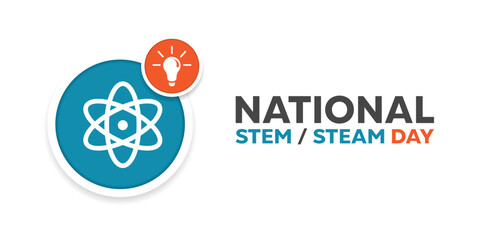 National Stem Day. Science icon and lamp. Great for cards, banners, posters, social media and more. White background.