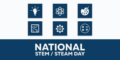 National Stem Day. Great for cards, banners, posters, social media and more. White background.