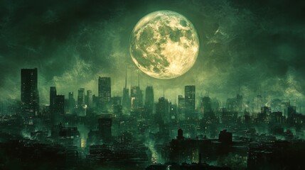 Eerie Moonlit Cityscape