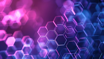 Abstract hexagonal pattern with glowing pink and blue lights