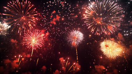 Fototapeta premium Beautiful colorful firework display for celebrating new year and christmas