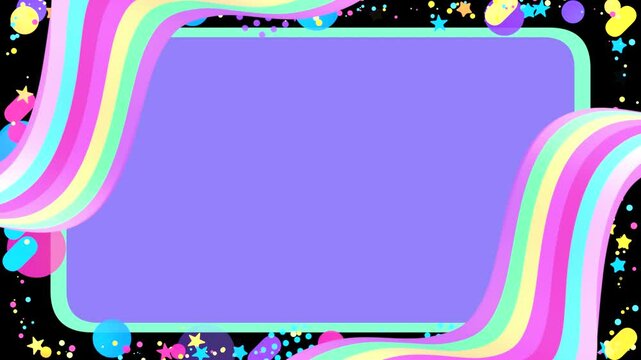 Looped cartoon rainbow border with stars and circles motion graphics.
