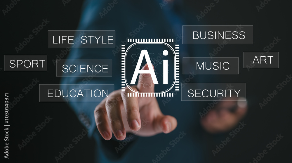 Leinwandbilder ai artificial intelligence. a person interacting with a holographic interface showcasing ai's influe