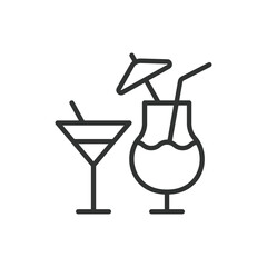 Cocktails, in line design. Cocktails, drink, beverage, cocktail glass, mixed drink, bar, alcohol on white background vector. Cocktails editable stroke icon