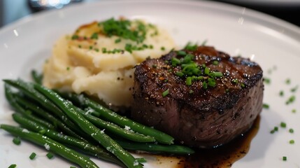 Steak Dinner with Mashed Potatoes and Green Beans