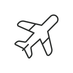 Airplane, in line design. Airplane, aircraft, flight, jet, aviation, airplane icon, flying on white background vector. Airplane editable stroke icon