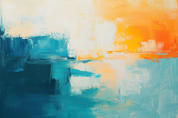 Orange and Blue Abstraction. 
Landscape, dawn. Oil painting. Wall decor. Poster design. Digital illustration