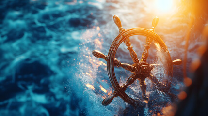 Exploring the Depths of the Ocean: Ship Wheel on a Majestic Vessel Surrounded by Endless Waves