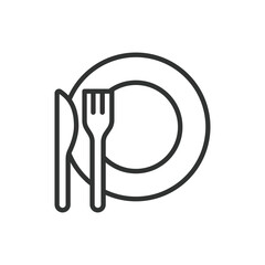 Restaurant, in line design. Restaurant, dining, food, cuisine, menu, chef, meal on white background vector. Restaurant editable stroke icon