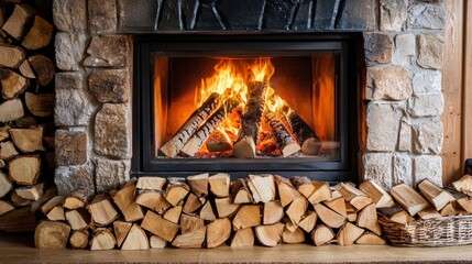 Fototapeta premium Firewood stacked neatly beside a fireplace