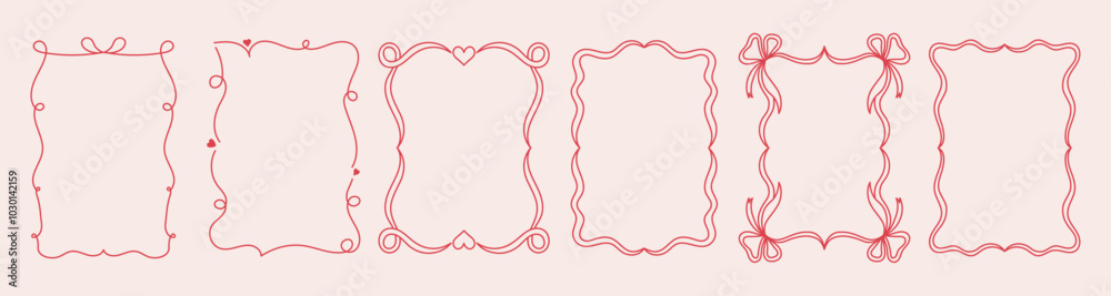 Aufkleber Vector abstract hand-drawn illustration in simple linear minimal style, decorative frames for prints, invitations, cards with bows and ribbons