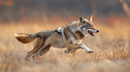 Running Wolf in Natural Habitat